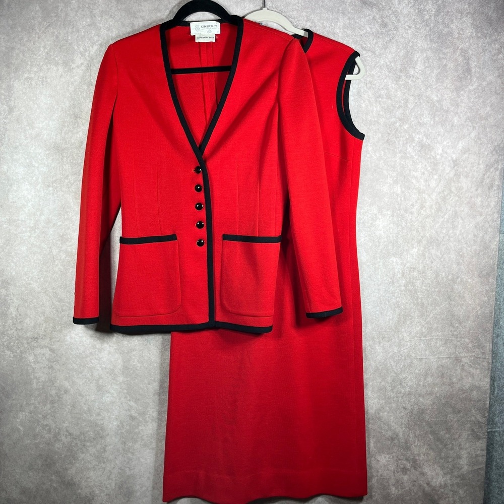 Vintage Kimberly Cardigan Dress 10 Red Knit Virgin Wool Career Business Union